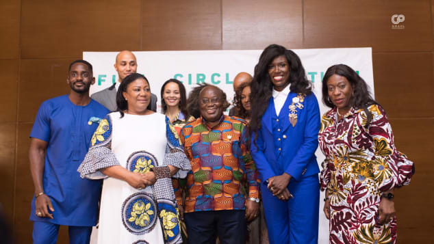 Ghanaian president Nana Akufo-Addo and wife Rebbeca pose with attendees at the Full Circle Festival.
